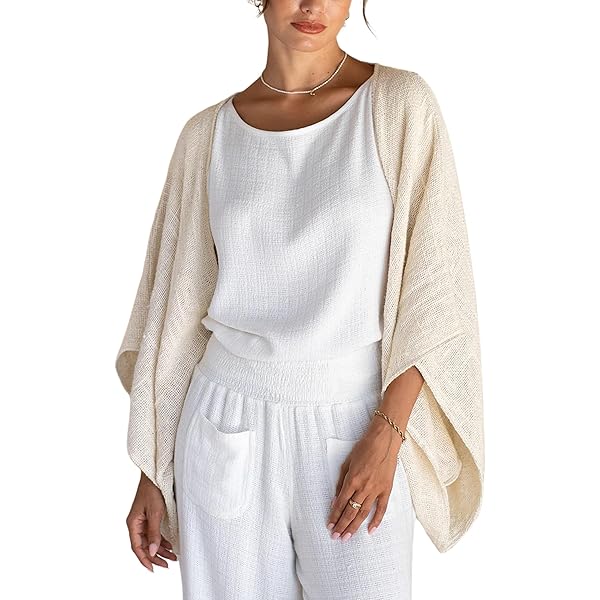 Bankeng Women's Linen Cardigan 3/4 Sleeve Open Front Loose